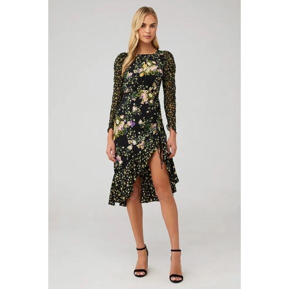 For Love & Lemons Ross Long-sleeve Midi Dress Size XS October Floral #2D455 - Picture 1 of 13
